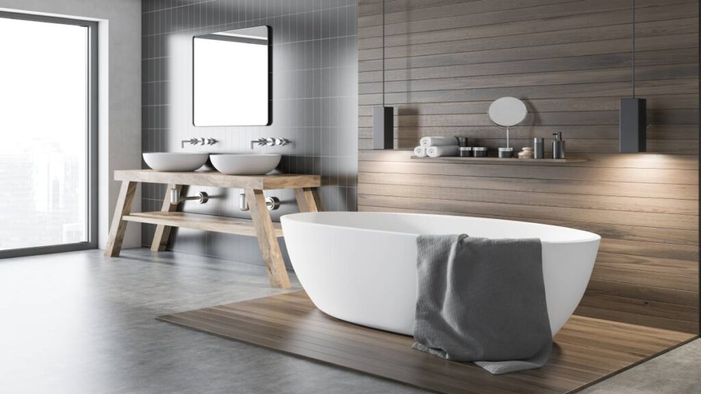 Moderne badkamer met een vrijstaand bad