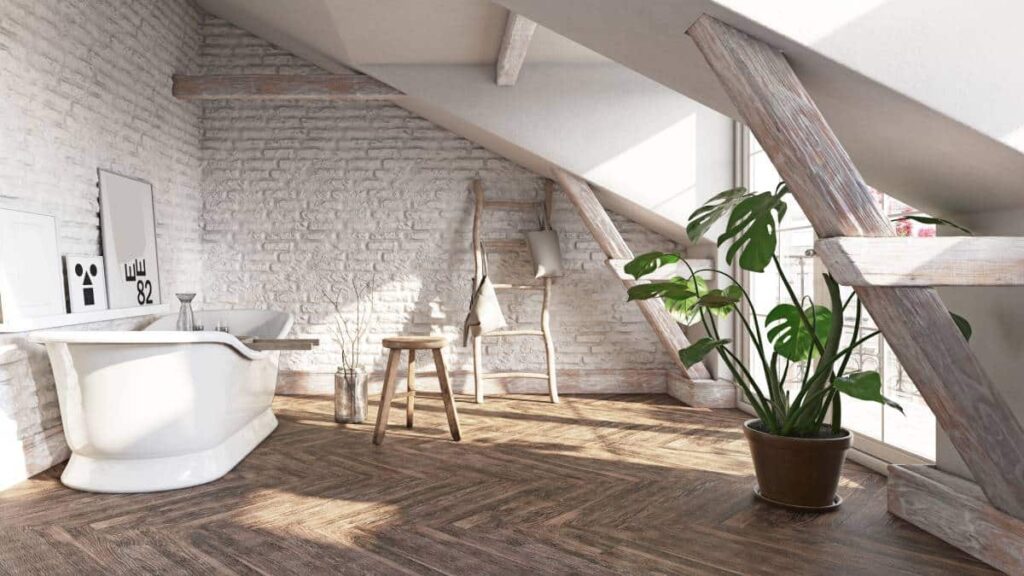 Voorbeeld van een badkamer met schuin dak.
